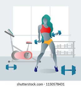 Fitness club sports training and time to begin healthy life flat color concept isolated vector illustration
