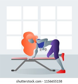 Fitness club sports training and time to begin healthy life flat color concept isolated vector illustration