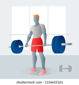 Fitness club sports training and time to begin healthy life flat color concept isolated vector illustration