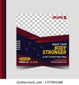 Fitness club square banner  social media ads.Design for business and advertising, a sample for the gym.
