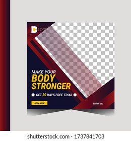 Fitness club square banner  social media ads.Design for business and advertising, a sample for the gym.