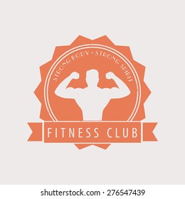 Fitness Club Vintage emblem with posing bodybuilder, vector illustration, eps10, easy to edit