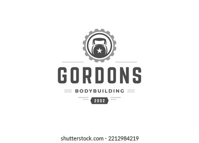 Fitness club vintage logo design template heavy metallic weight circle decorative vector illustration. Gym center powerlifting bodybuilding sports workout training healthy lifestyle hobby retro emblem