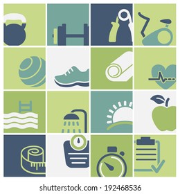 Fitness club and wellness icons set vector file