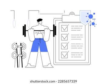 Fitness clubs and gyms safety rules abstract concept vector illustration. Clean workout equipment, training session, wipe surfaces, use a towel, clients health protection abstract metaphor.