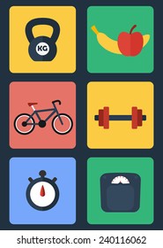 fitness color flat icons vector illustration, eps10, easy to edit