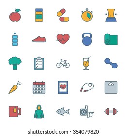 Fitness color icons set