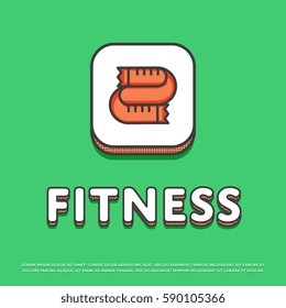 Fitness colour square icon isolated vector illustration. Measuring tape symbol. Fitness lifestyle concept, sports and exercise, caring figure and health logo or sign in line design.