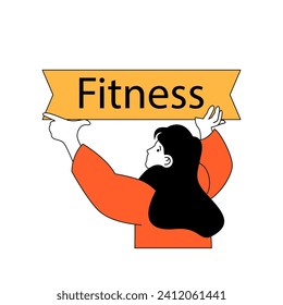 Fitness concept with cartoon people in flat design for web. Woman leading active lifestyle, doing exercises at gym for healthy body. Vector illustration for social media banner, marketing material.