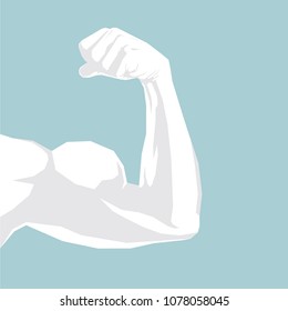 Fitness concept design, arm on the blue background.