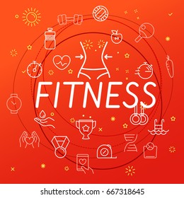 Fitness concept. Different thin line icons included