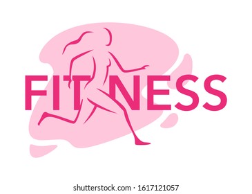 Fitness concept - drawn running woman silhouette - healthy lifestyle weight loss illustration with headline text - isolated vector motivation