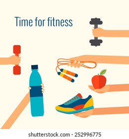 Fitness concept flat Isolated vector illustration and modern design element