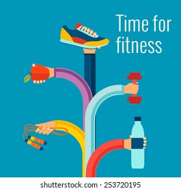 Fitness concept flat Isolated vector illustration and modern design element