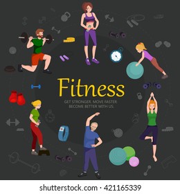 Fitness concept flat Isolated vector illustration, active people