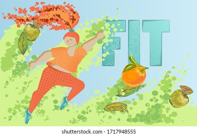 Fitness concept. Healthy lifestyle. Sport in women,  doing an active movement. Vector painting.