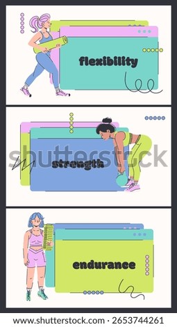 Fitness Concept Illustration with Flexibility, Strength, Endurance