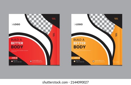 Fitness concept social media post banner design template.