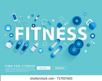 Fitness concept workout with equipment. Vector illustration modern layout template flat design 