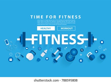 Fitness concept workout with equipment. Vector illustration modern layout template flat design 