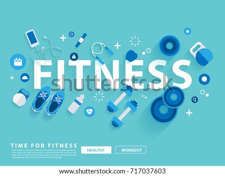 Fitness concept workout with equipment. Vector illustration modern layout template flat design 