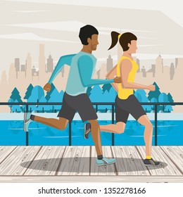 Fitness couple friends running