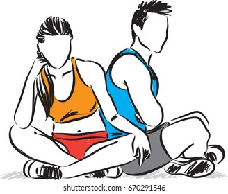 fitness couple man and woman resting illustration