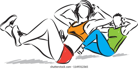 fitness couple man and woman work out vector illustration