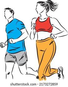 fitness couple running footing man and woman vector illustration