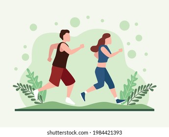 fitness couple running practicing exercise