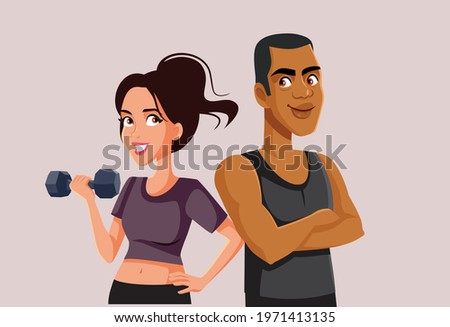 Fitness Couple Standing Together Vector Illustration. Sporty active man and woman exercising staying in shape and good health
