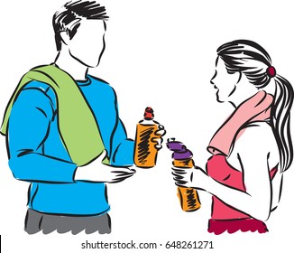 fitness couple talking and resting vector illustration