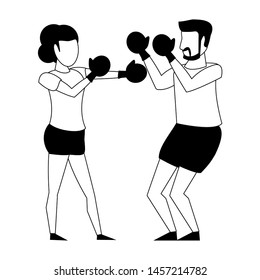 fitness couple training boxing sport cartoons isolated vector illustration graphic design
