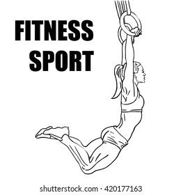 Fitness Crossfit Sport Woman on gymnastic rings. Vector Illustration on white background.