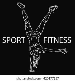 Fitness Crossfit Sport Woman stand on hands. Vector Illustration on black background.