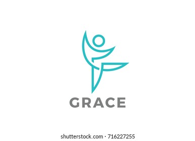 Fitness Dancing character abstract Logo design vector template.
Sport Grace man woman Logotype linear style icon.