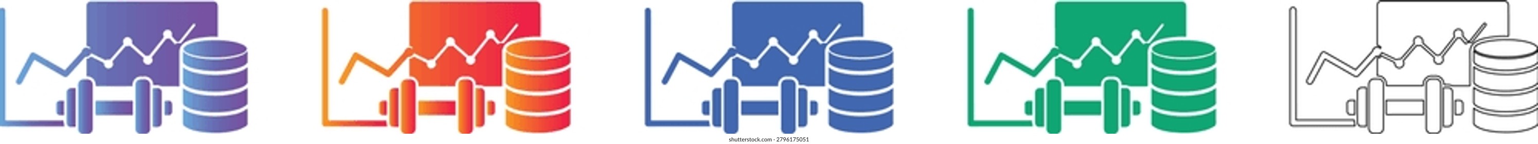 Fitness Data Analytics Icon Set with Barbell vol 1220