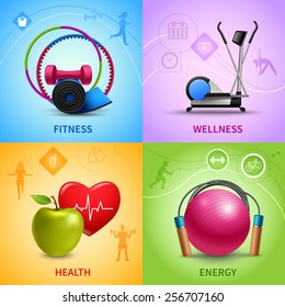 Fitness design concept set with wellness health and energy icons isolated vector illustration