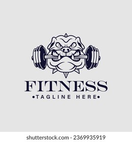 fitness design logo template, with bulldog fitness character