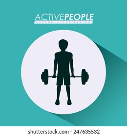 Fitness design over blue background, vector illustration.