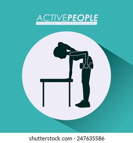 Fitness design over blue background, vector illustration.