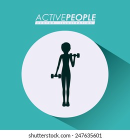 Fitness design over blue background, vector illustration.