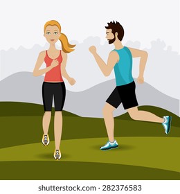 Fitness design over landscape background, vector illustration.