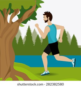 Fitness design over landscape background, vector illustration.