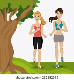 Fitness design over landscape background, vector illustration.