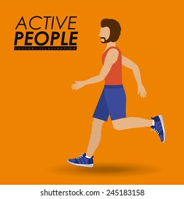 Fitness design over orange background, vector illustration.
