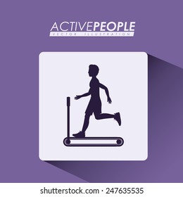 Fitness design over purple background, vector illustration.