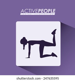 Fitness design over purple background, vector illustration.
