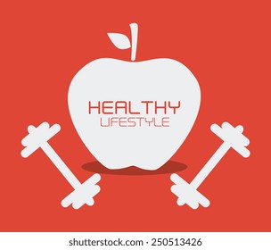 Fitness design over red background, vector illustration.