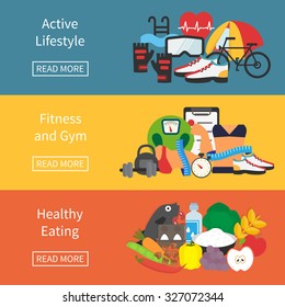 Fitness and diet banner. Healthy lifestyle, diet and weight loss. Flat vector illustration.